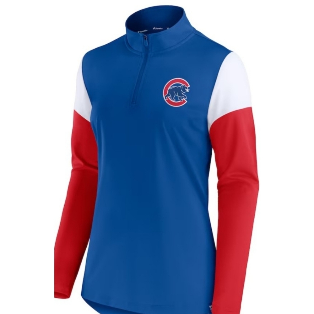 Chicago Cubs Sweatshirt Women's Size M Blue Red 1/4 Zip Pullover Sweater NWT